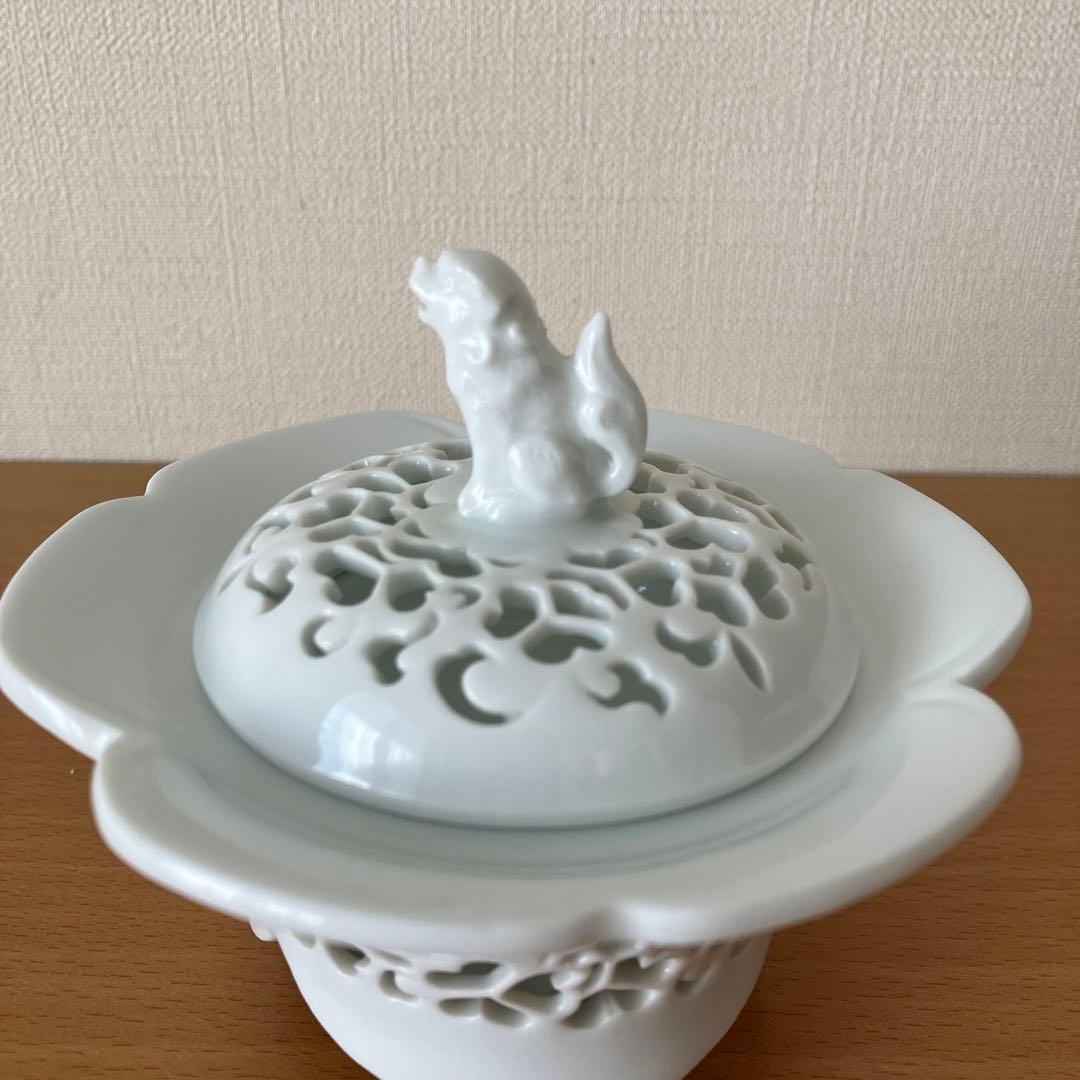 【未使用】 杉原一壷作 白磁 香炉 唐草透 三つ足 香道具