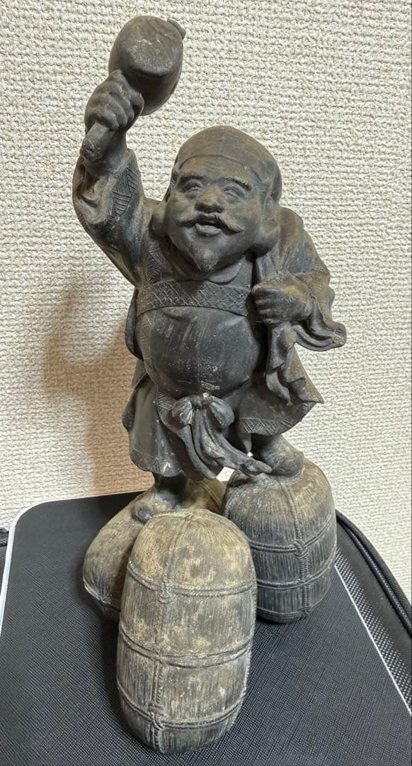 七福神 大黒天像 三俵 唐銅？材質不明 和風 置物 招福 縁起物 骨董 工芸
