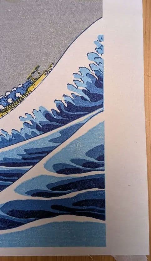本物木版画 彫師と摺師の技♪ 神奈川沖浪裏 葛飾北斎 浮世絵 額付き