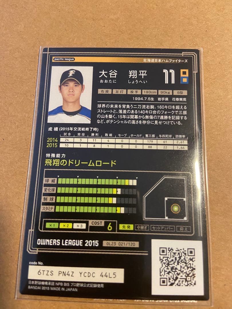 【希少】　大谷翔平　カード　2015 　オーナーズリーグ　ドジャース