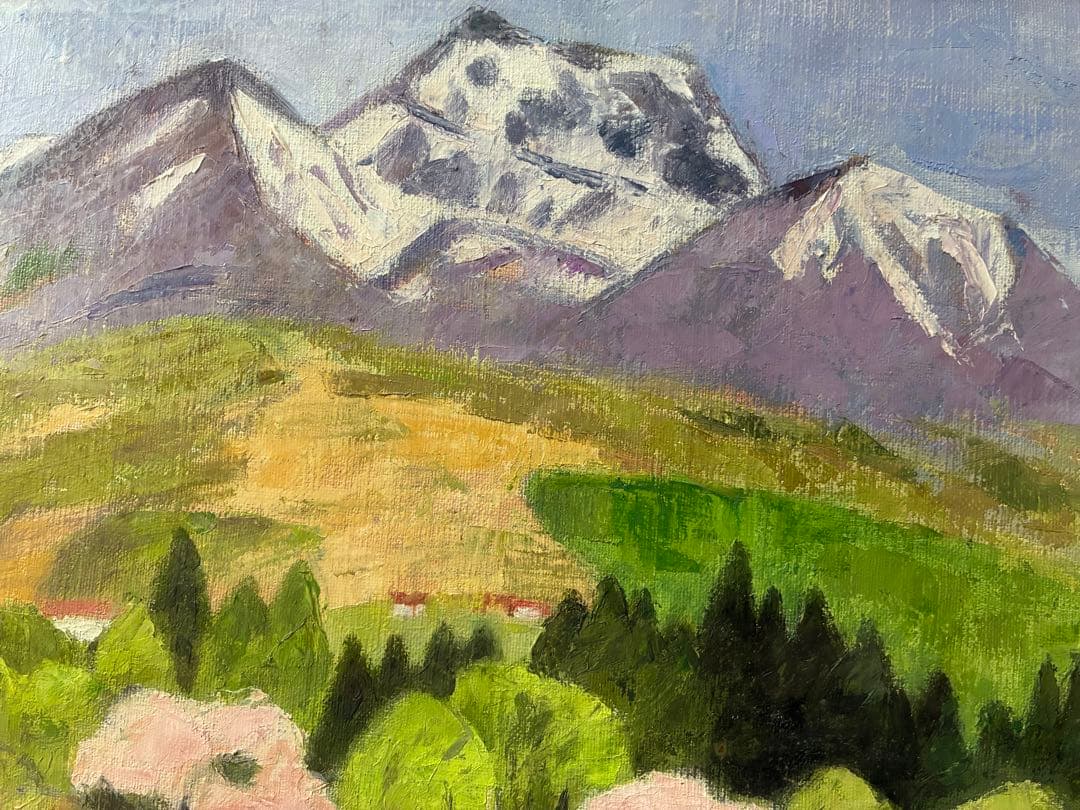 油彩画 「妙高山・春」鳥居敏文