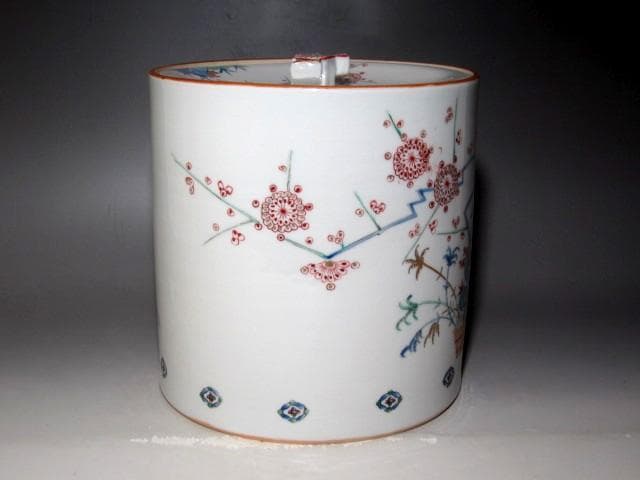人間国宝　十三代酒井田柿右衛門　錦花鳥文水指　裏千家鵬雲斎花押ｋ13