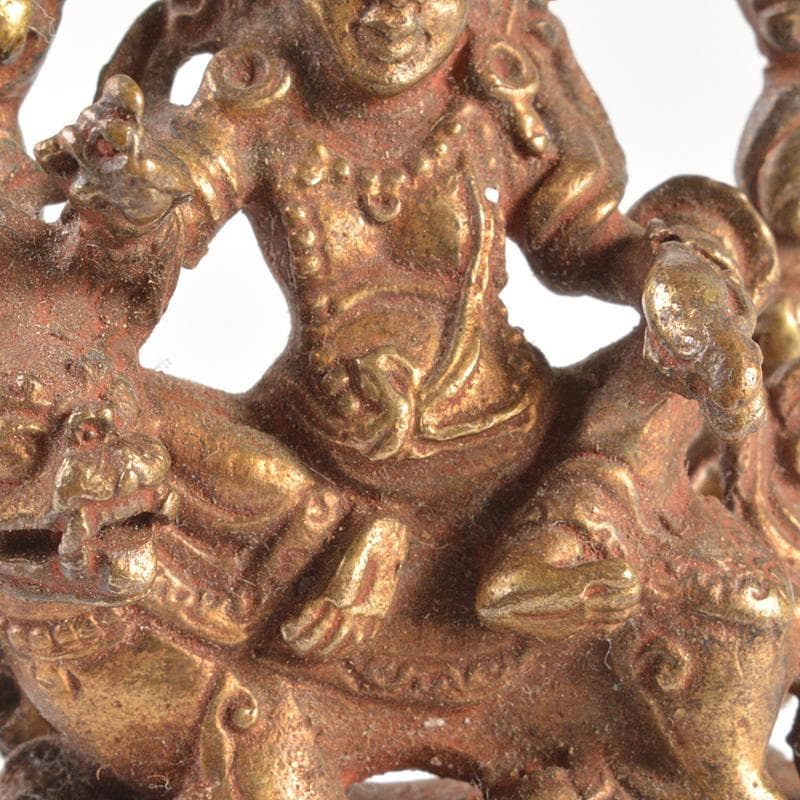 仏教美術　古銅鍍金　騎獅文殊菩薩像　仏像　C　7665E