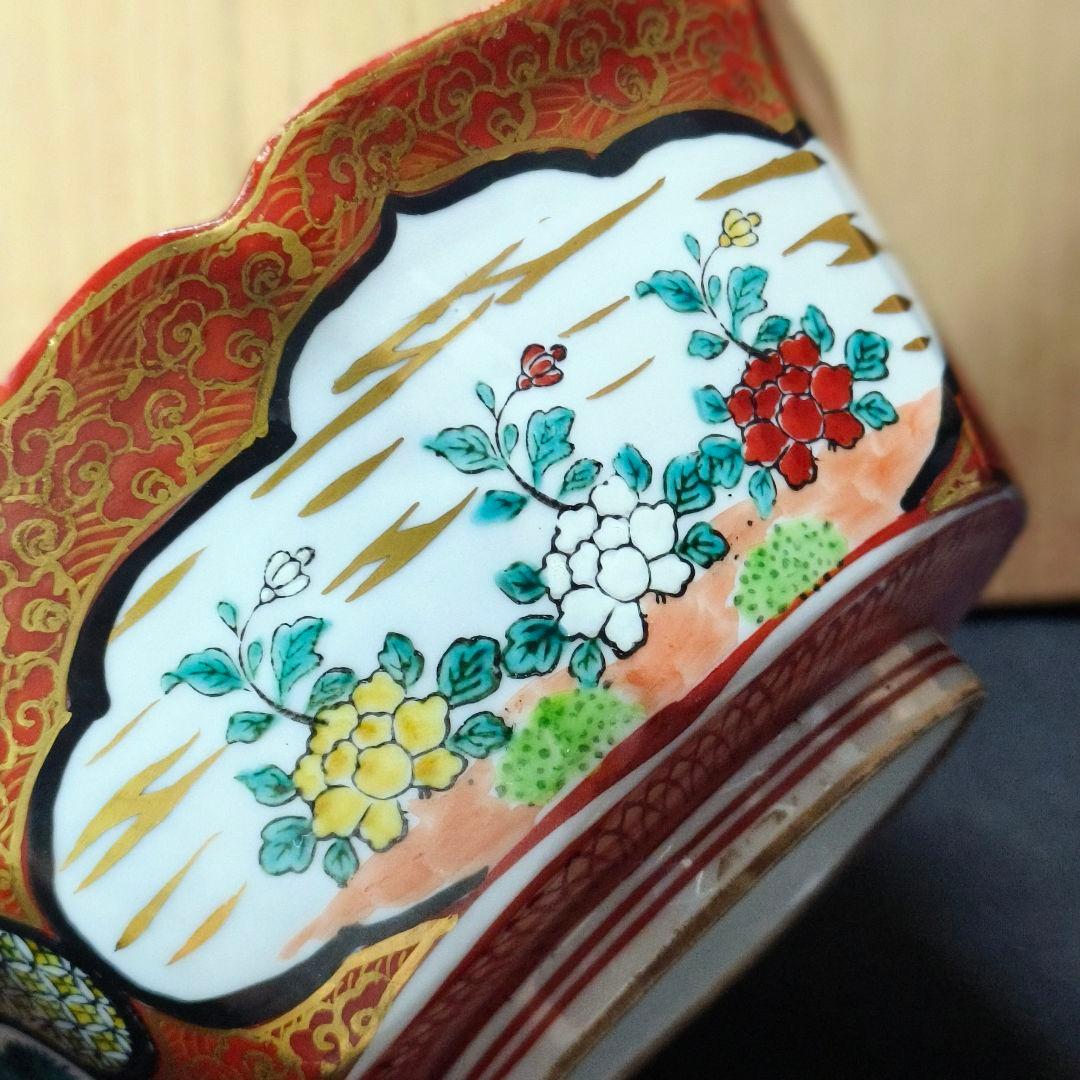 古九谷焼 八角鉢 庄三作 手描き 山水人物文 桐箱 旧家蔵出 コレクター放出美品