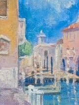 【真作】絵画　油彩　ヴェネツィアの運河風景　ゴンドラのある街並み　Y159