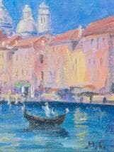 【真作】絵画　油彩　ヴェネツィアの運河風景　ゴンドラのある街並み　Y159