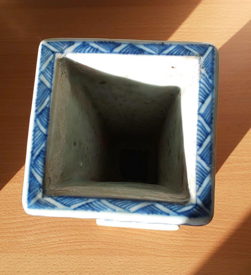 中国美術 清朝期 清代青花纏枝蓮紋花觚 染付蓮紋瓶 唐物