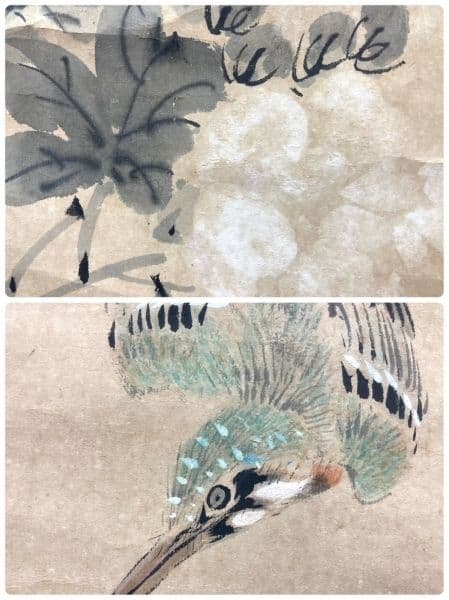 長興／小室翠雲「冷渓秋光」花鳥画 掛軸 紙本 自画賛 共箱