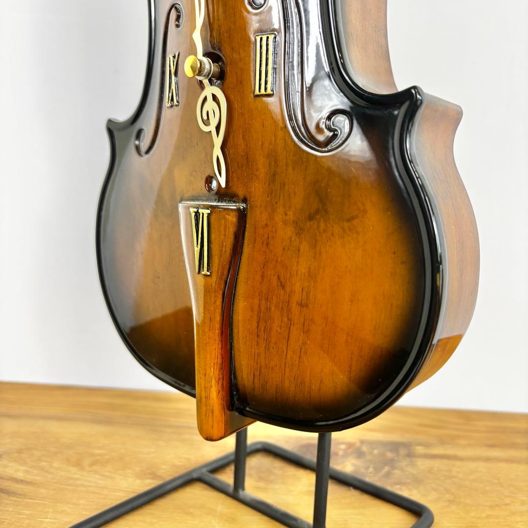 『極美品』　RHYTHM バイオリン型　時計　オルゴール　スタンド付き