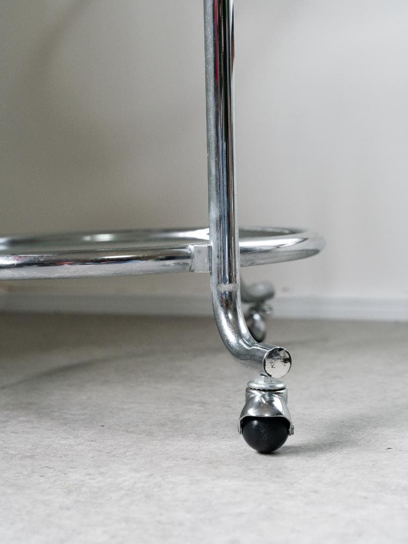 ヴィンテージ　3段 ガラスラウンドテーブル　ワゴン　ミッドセンチュリー　モダン