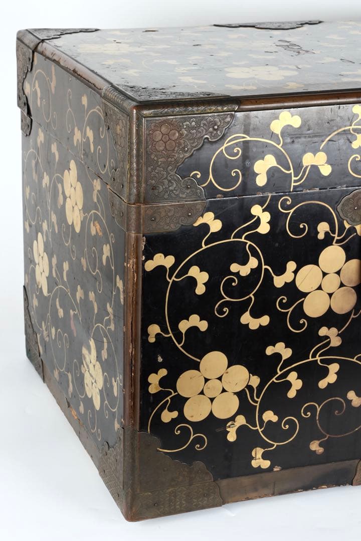 【江戸期】星梅鉢家紋 総面蒔絵 大名挟箱 金具付 時代箪笥 雛道具 古美術 骨董