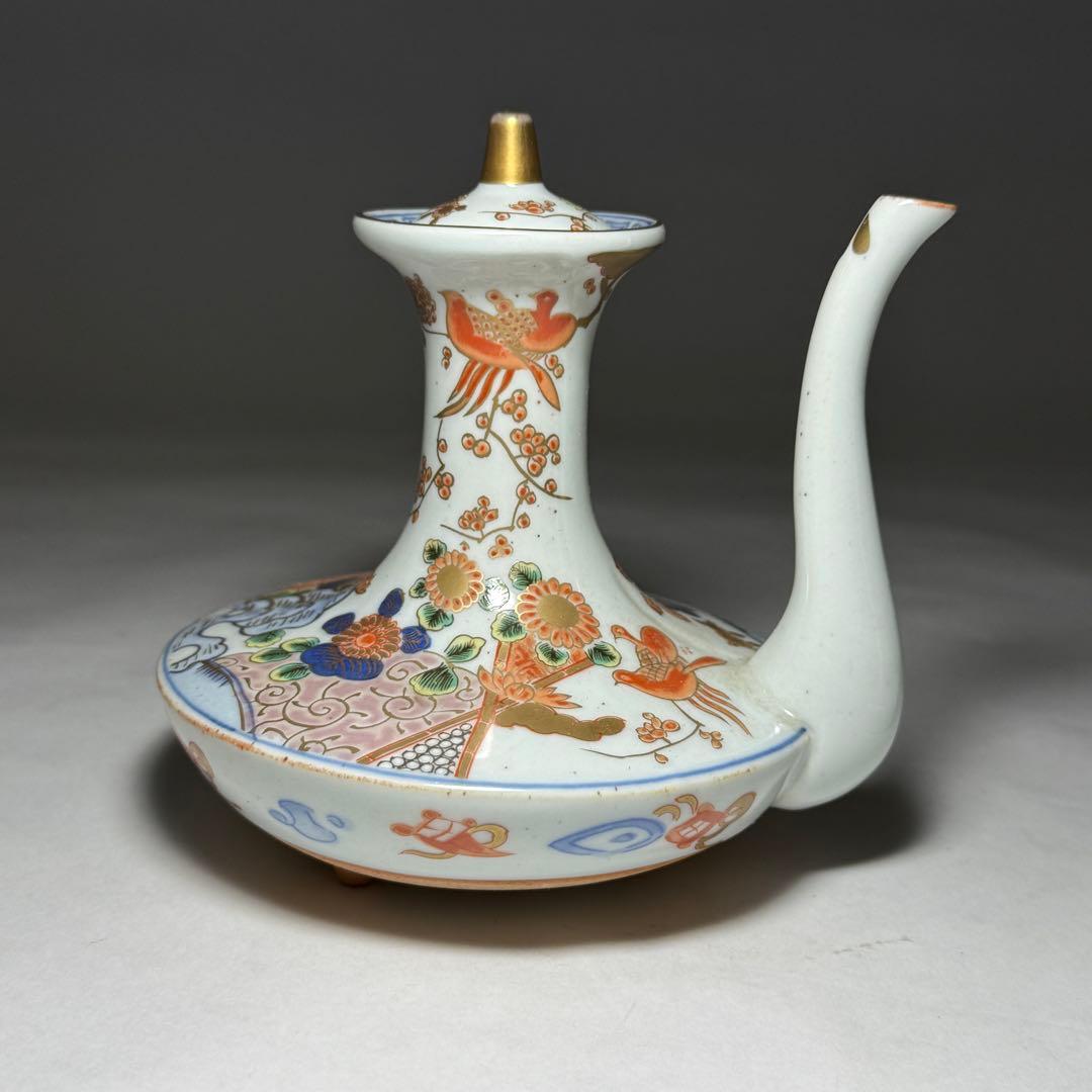 ◆伊万里 染錦金彩花鳥文銚子一対 酒器 上手品 明治時代◆