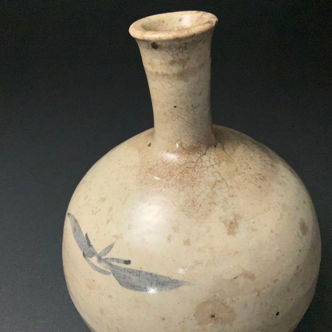 朝鮮美術　李朝　徳利　草花文　丸瓶　骨董　R1407K3