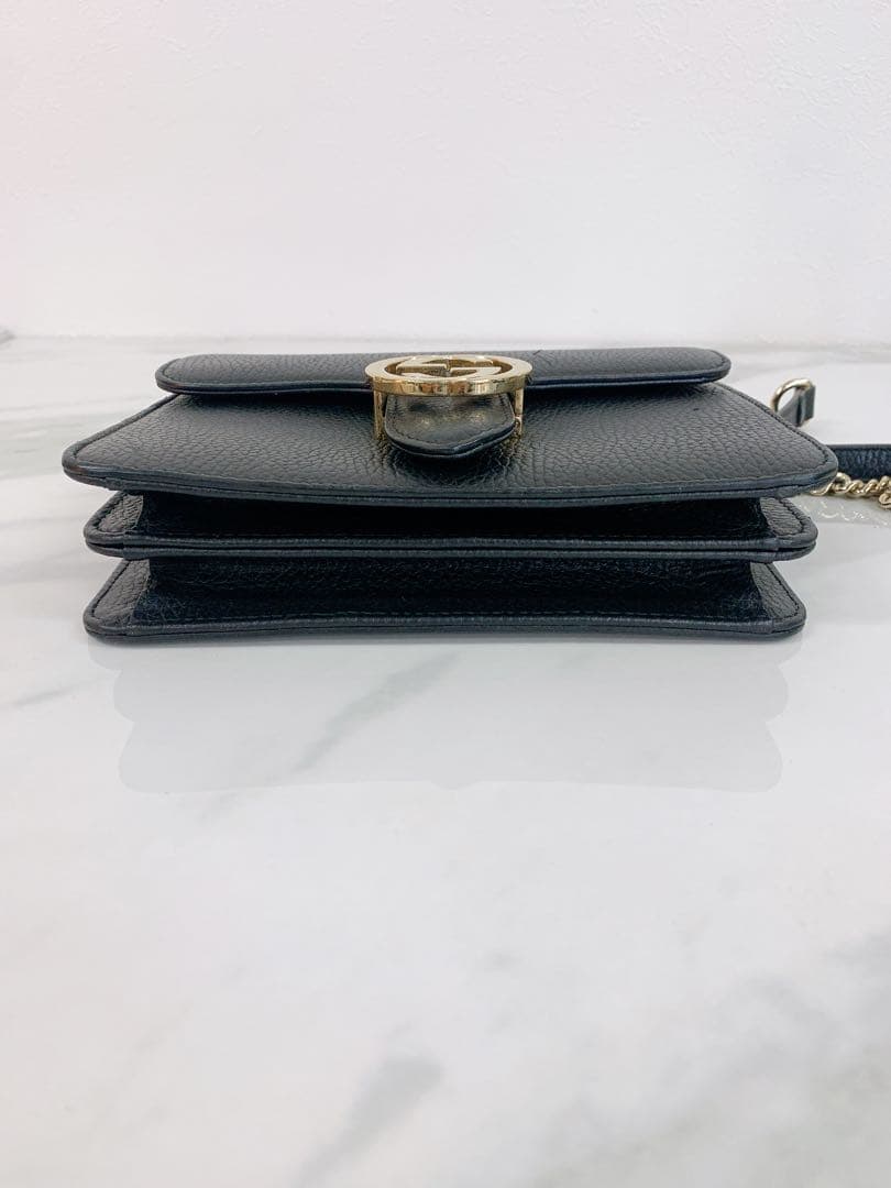 ＋GUCCI インターロッキングG チェーン　ショルダーバッグ レザー ブラック