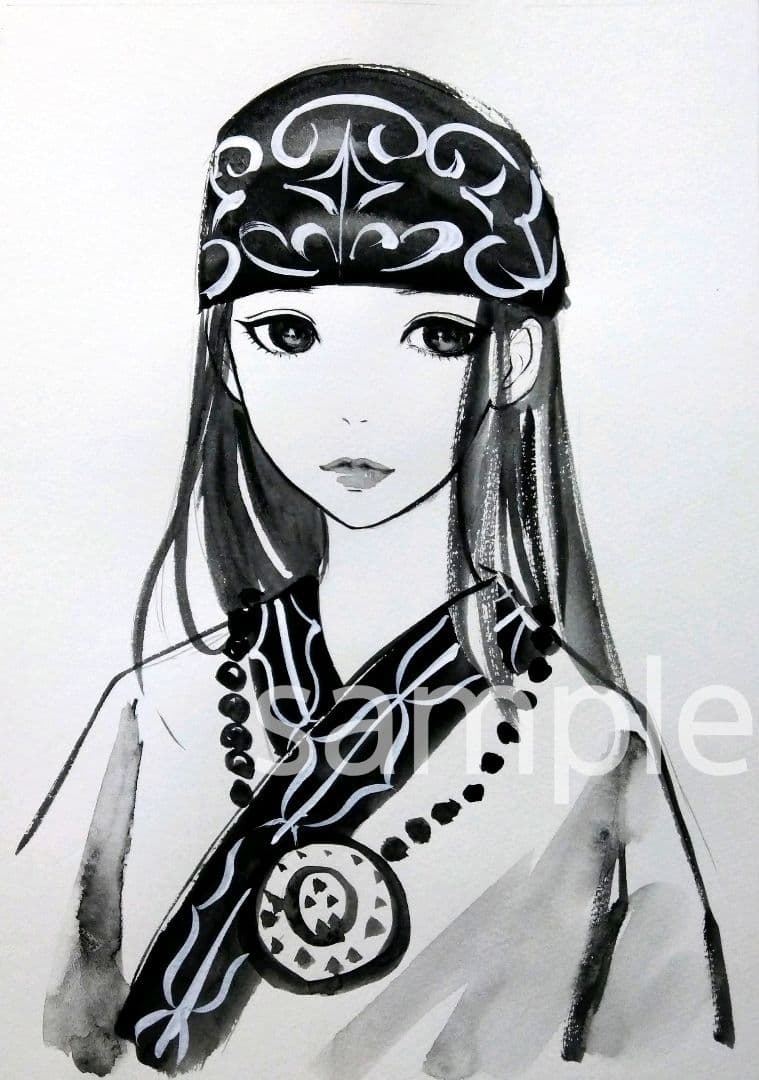 絵画　ドローイング　水彩画　肉筆原画　和装　美人画