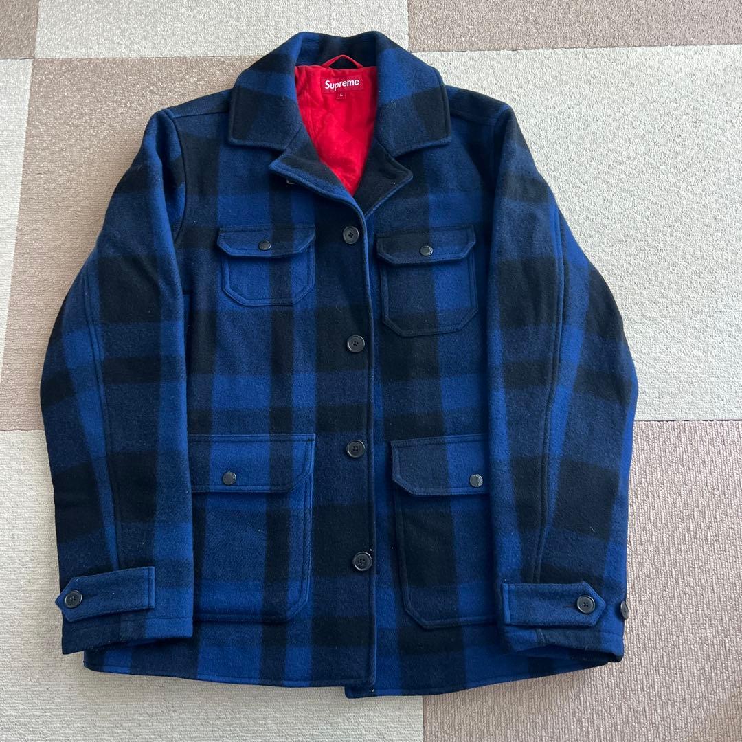 断*)様 Supreme 青・黒チェック クルーザージャケット L