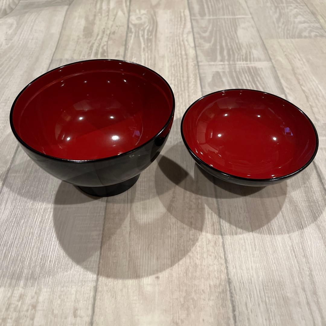 未使用品　雑煮椀　木製　黒内朱塗　松飾り　6組