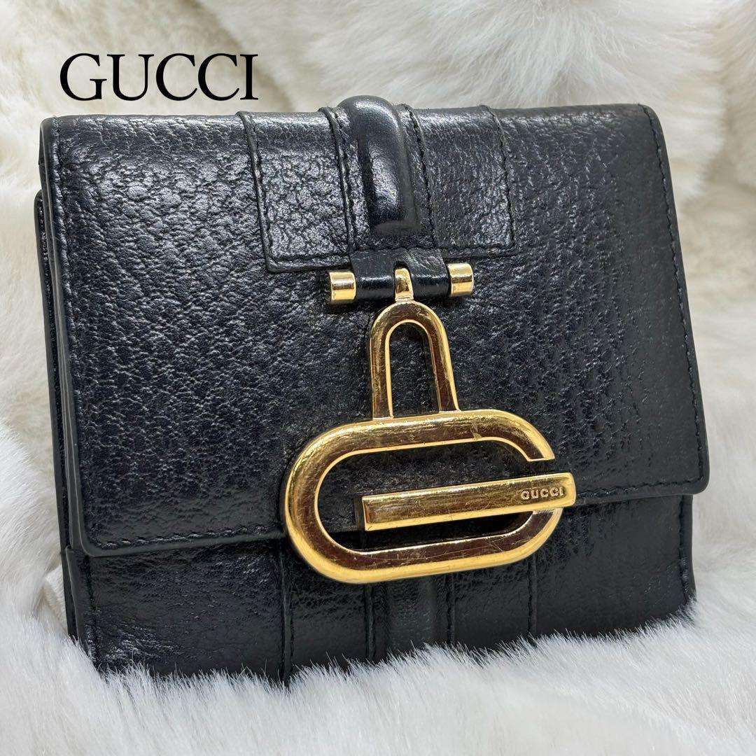 GUCCI 二つ折り財布 マーモント Wホック レザー 黒 男女兼用 正規品