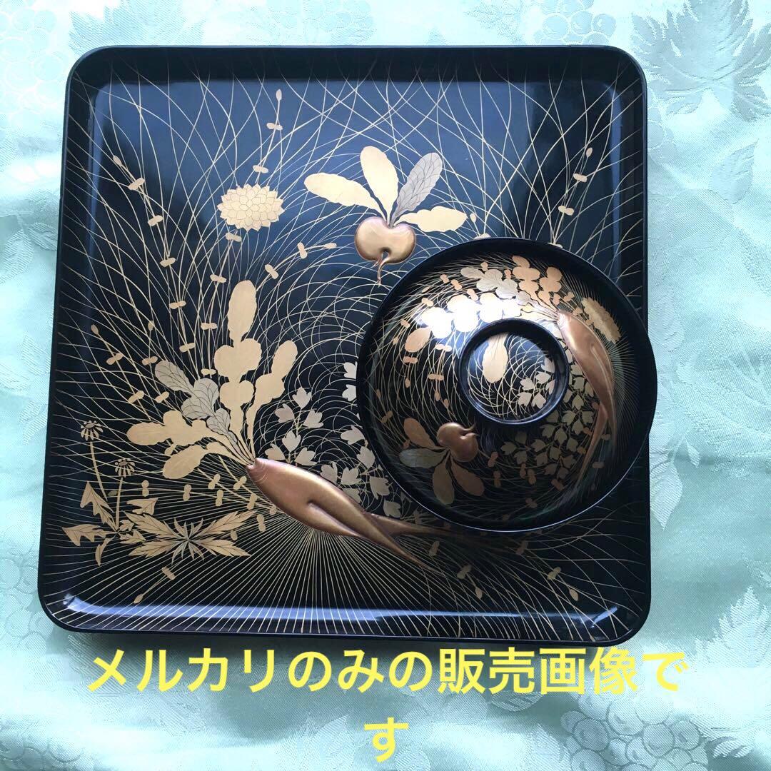 逸品　極上春の七草蒔絵　四方脚付膳　蓋付碗セット　C