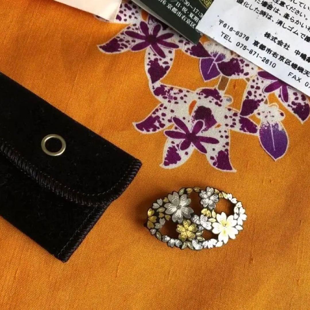 象嵌　ペンダントブローチ　透かし小判　桜