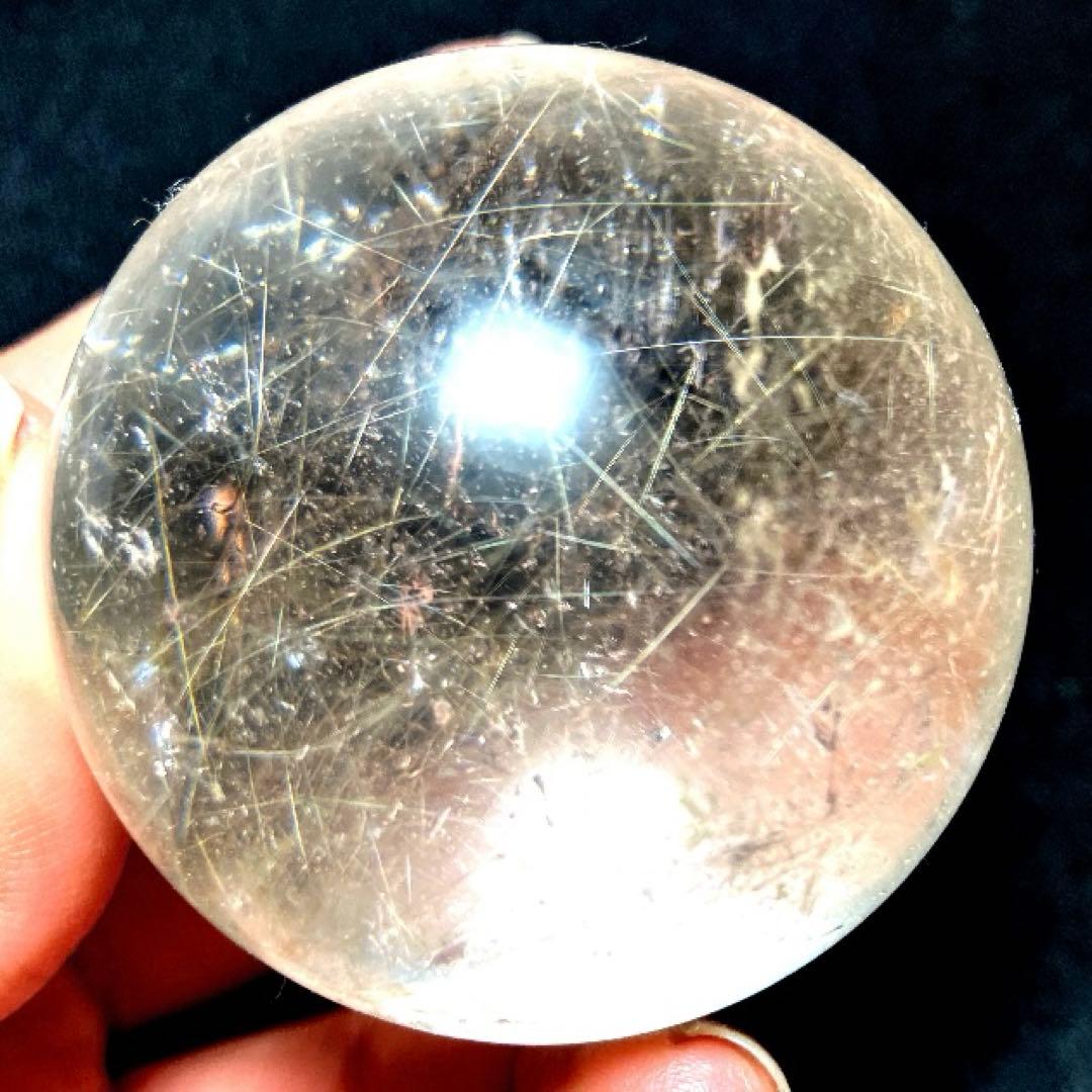50mm ゴールドルチルクォーツ　丸玉　スフィア　金針水晶