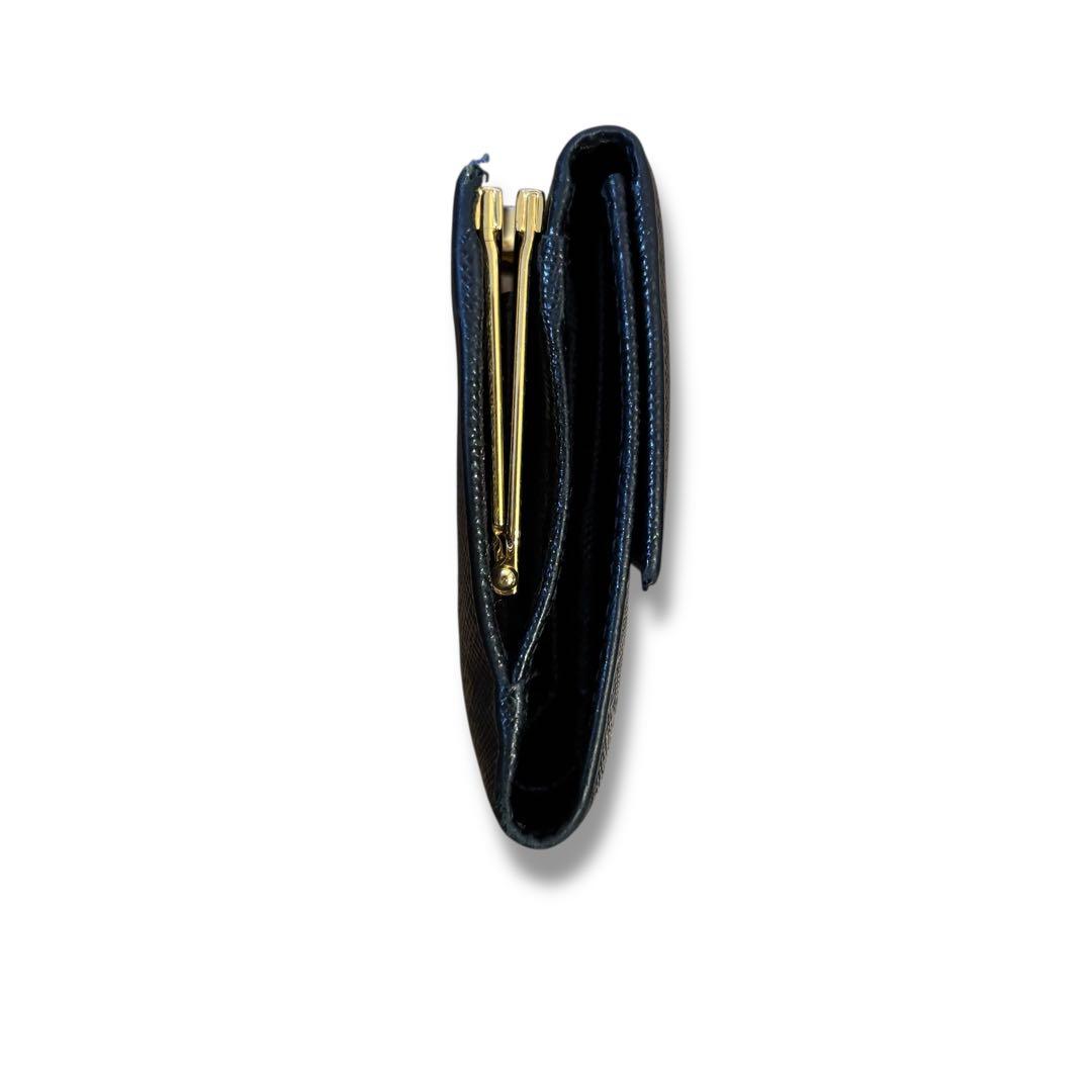 美品✨PRADA プラダ 財布 がま口 レザー 3つ折り ブラック 三角ロゴ
