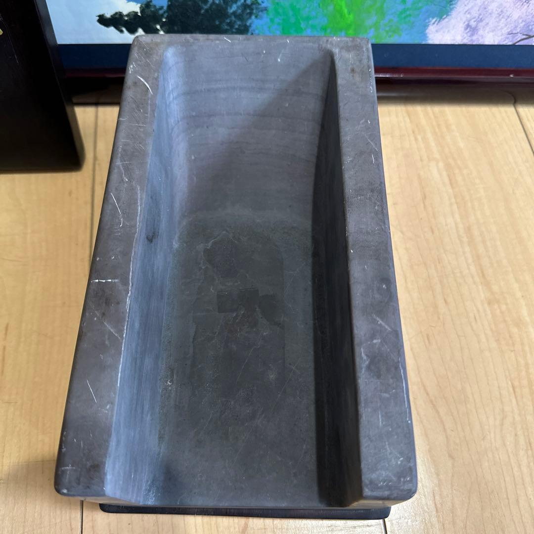 骨董品　端渓硯 古硯　紫檀台　蓋　3.3キロ