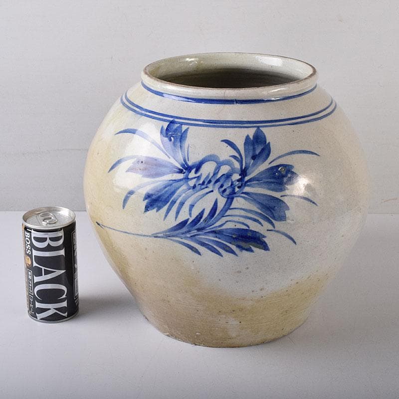 朝鮮美術　李朝　高麗白磁　染付　花文　壺　C　R7992C