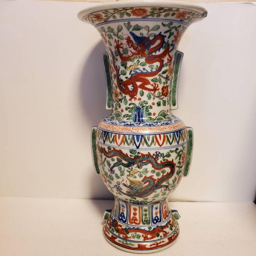 中国古玩　大明萬曆年製　尊式　色絵花瓶