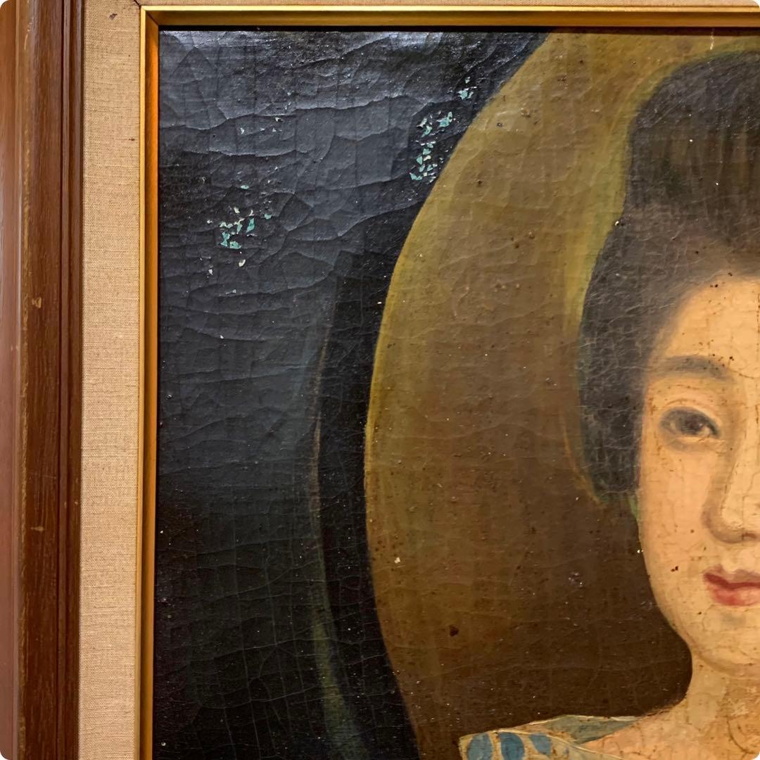 超希少　第一回文化勲章　鑑定書有り　岡田三郎助　油彩肉筆画　F8当時物　円窓少女