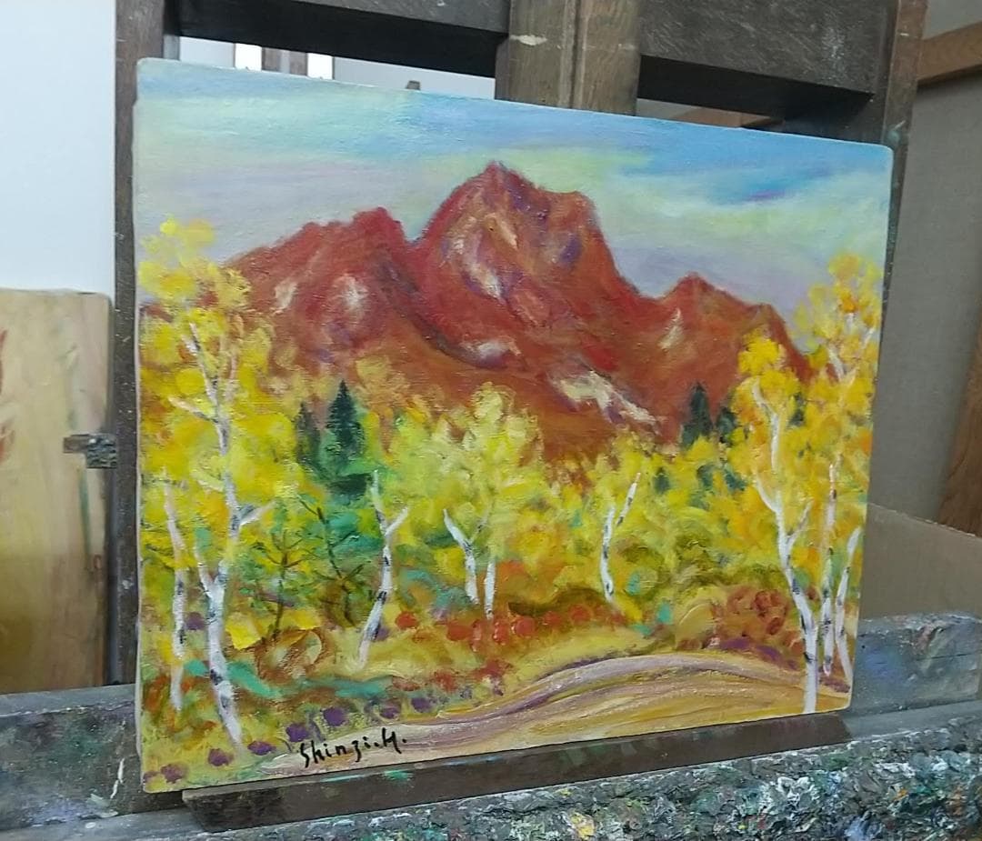 絵画 油絵 F8「妙高晩秋」