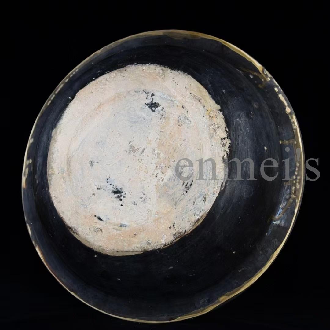 中国古美術・磁州窯風 人物紋 大型陶器鉢（折沿盆）・純手描き・陶器・茶道具・墨彩