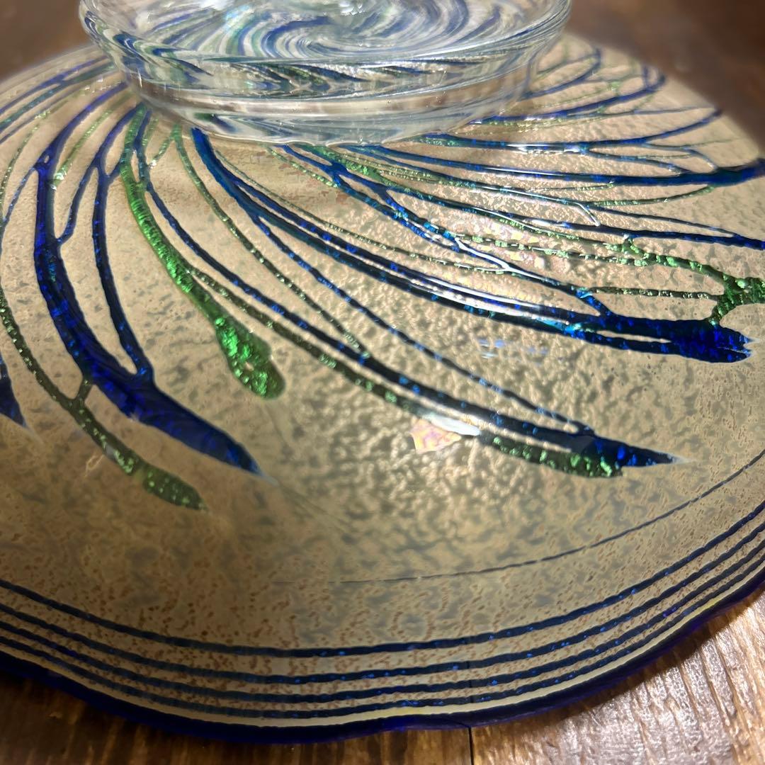 ガラス作家　作家物　銀箔　金箔　脚付ガラス　工芸品　美術品　上野良樹　岩田久利