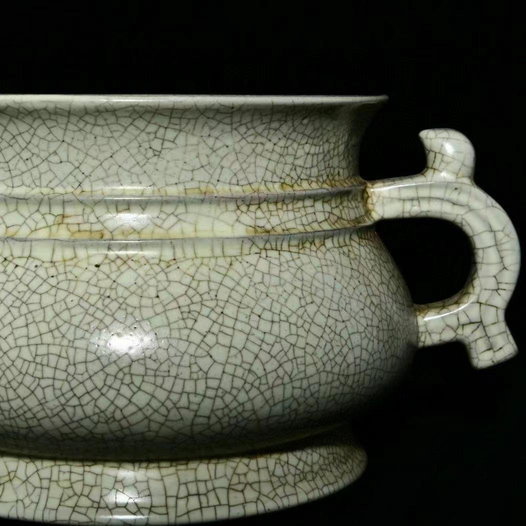 中国古美術・旧蔵の陶磁器双耳炉・12x25・茶道具・案頭・置物・文房具・香道具