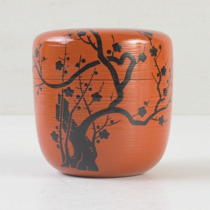 茶道具　山中塗　道場宗廣作　朱刷毛目　梅月蒔絵　大棗　共箱　V　9836