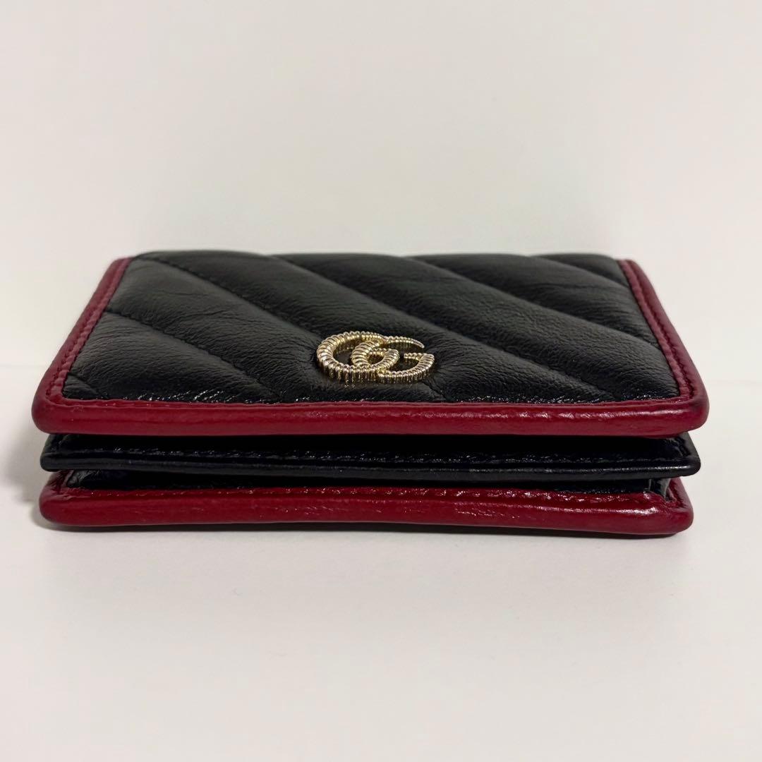 GUCCI 二つ折り財布　マーモント　キルティング　レザー　ブラック
