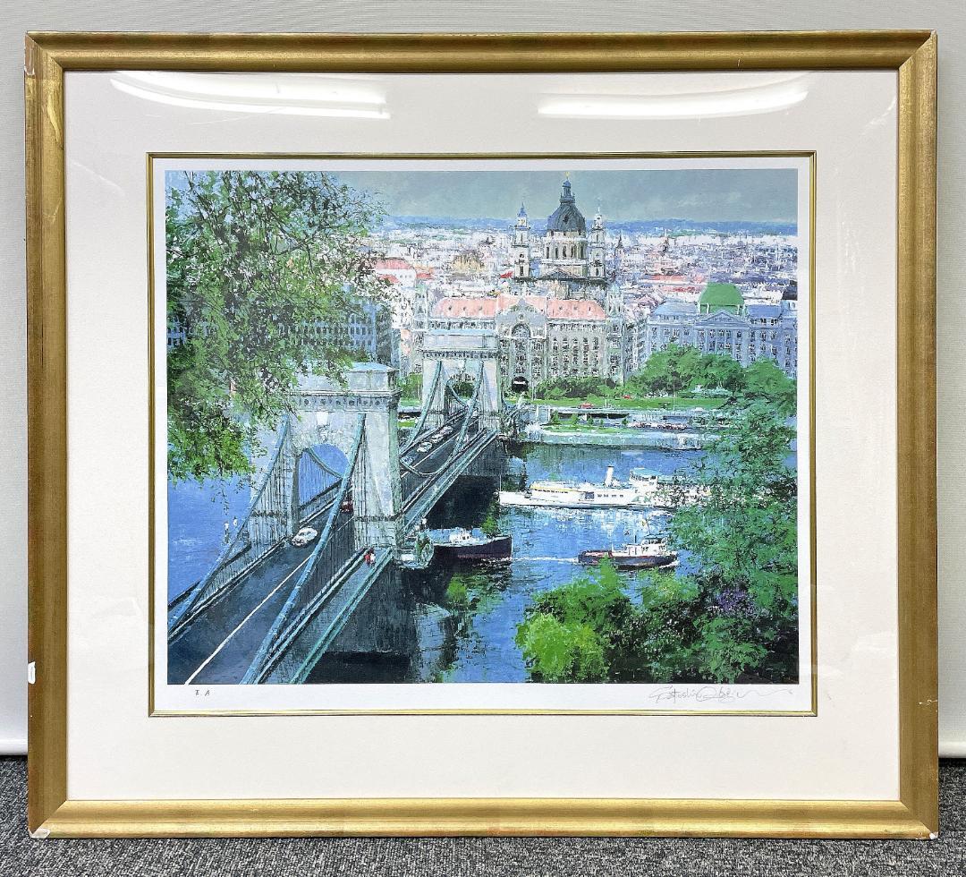 真作保証 小田切 訓『ドナウの橋』大判 リトグラフ 直筆サイン入り E.A.