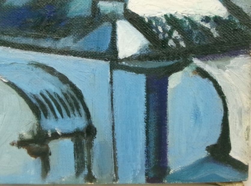 教会のある風景 油彩 F8 額装