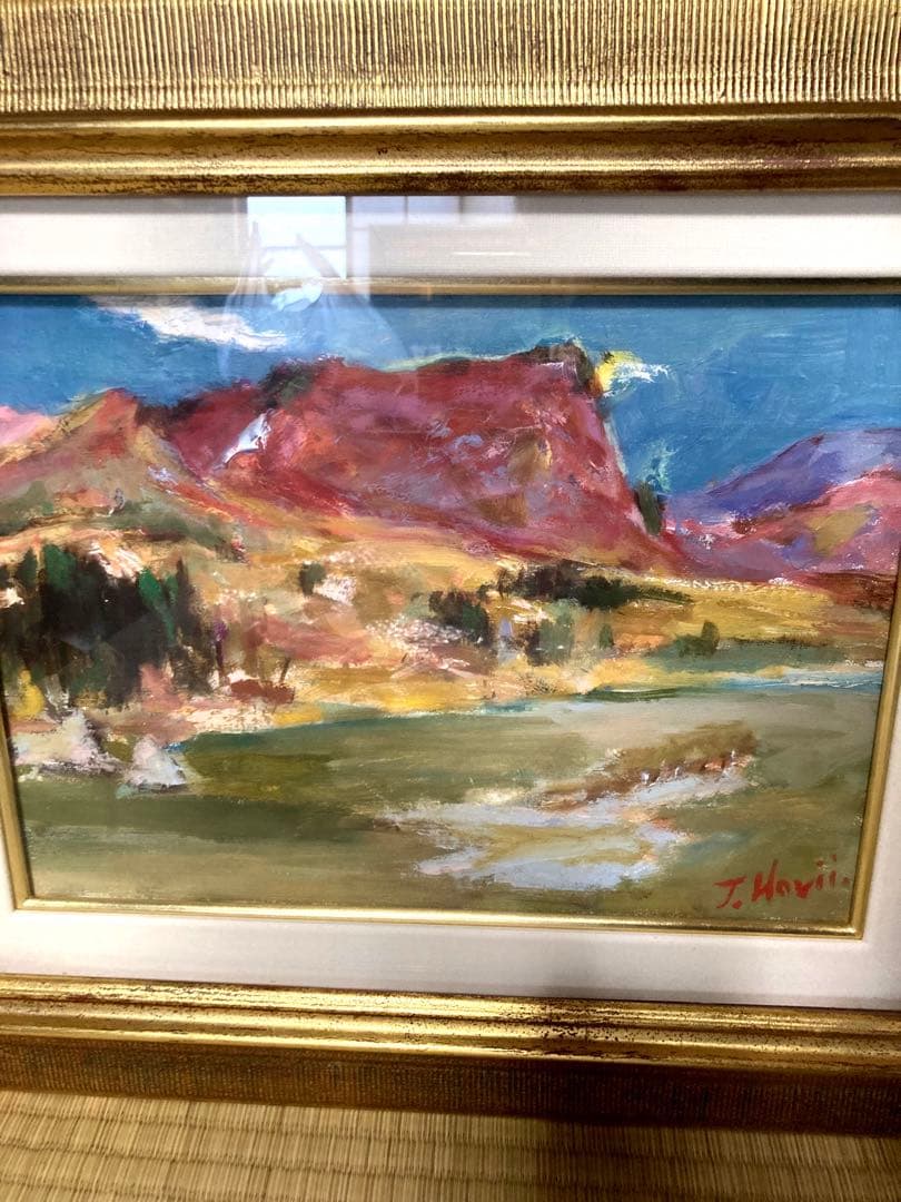 山　紅葉　風景画　油絵　アンティーク