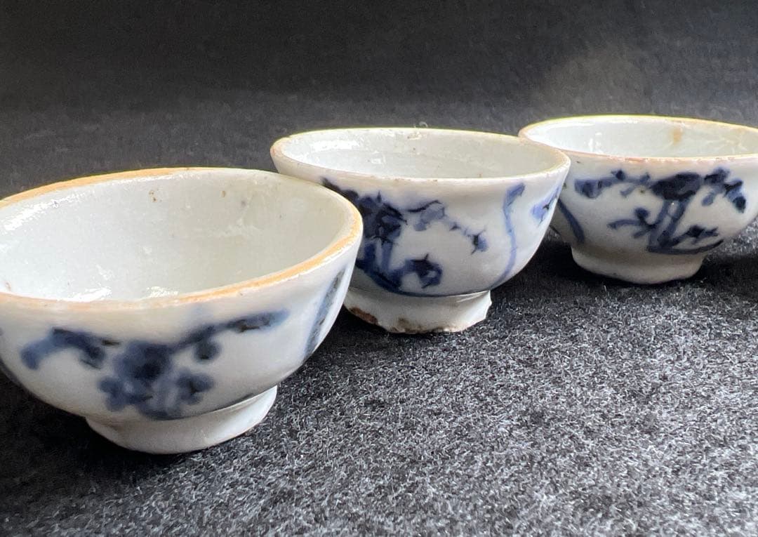 中国明時代　古染付煎茶碗5客　口径約4.3㎝　東Y7-1212☆2Fタサチ