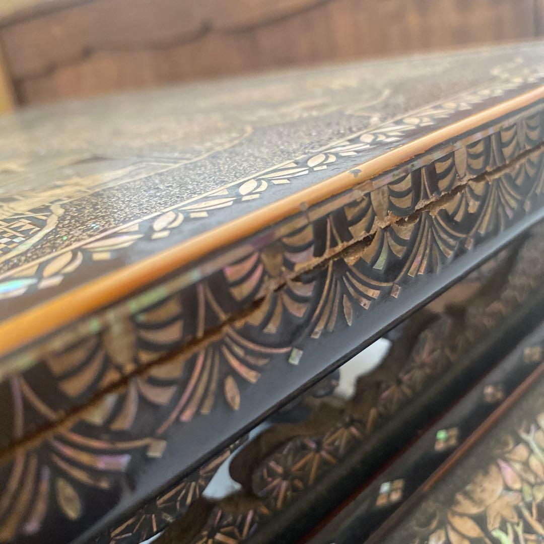 木製　総貝模様　台　木箱入り