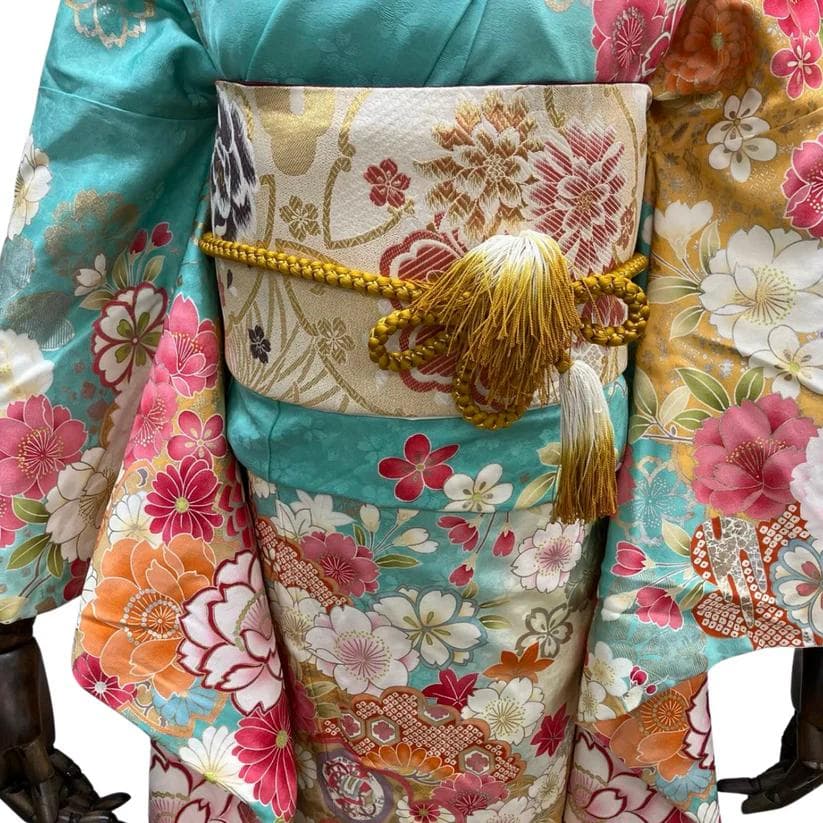 【美品】 振袖 単品 成人式 正絹 古典 振袖 水色 173 ●