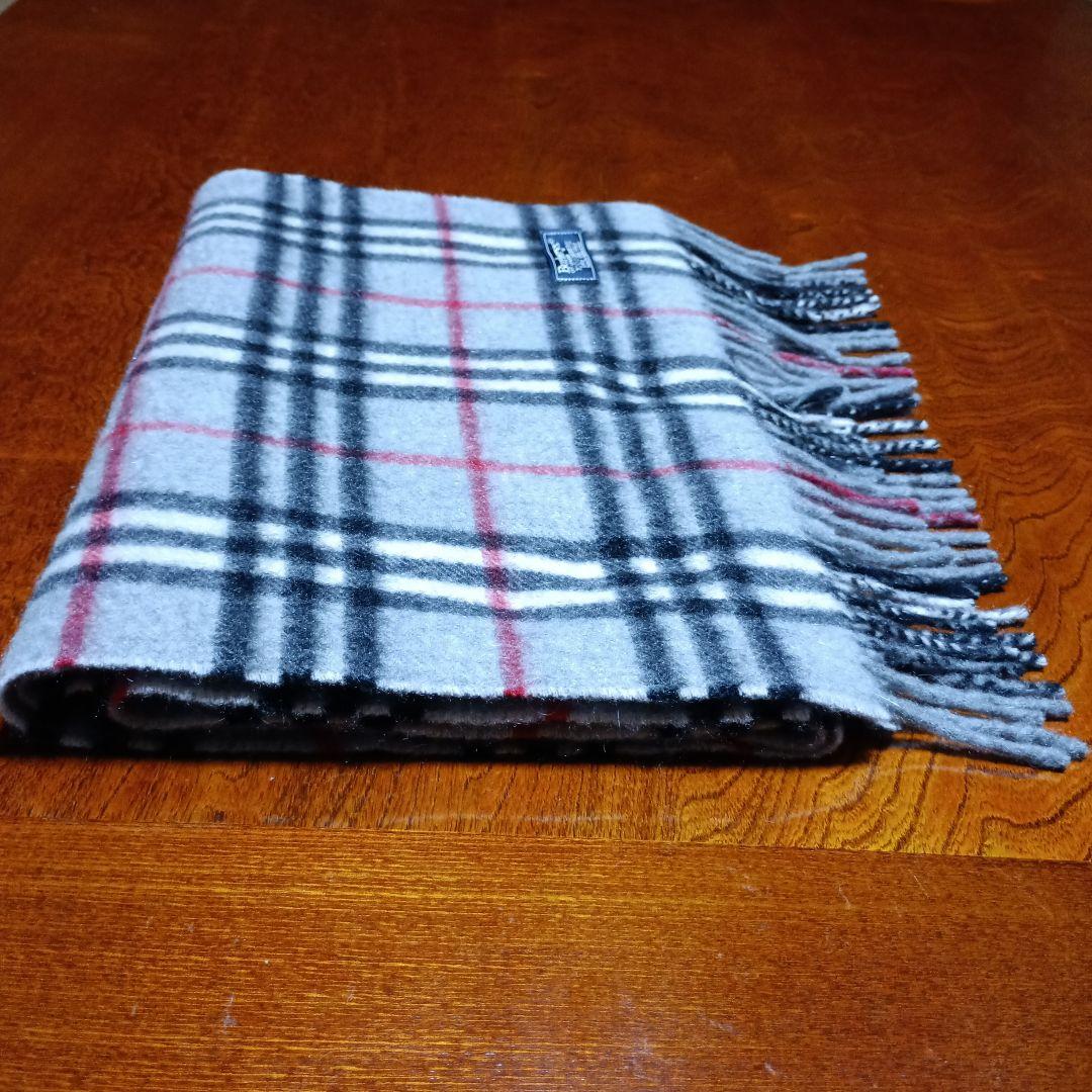 美品☆Burberry チェック柄マフラー グレー カシミヤ