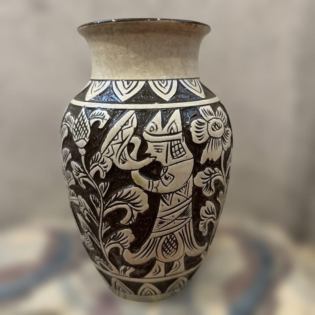 壺屋焼.エジプト紋.化粧土.掻き落とし.新品