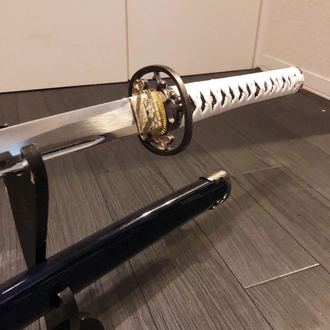 高級模造刀　高級居合刀　樋入り　優勢刃紋刀身　白拵え　亜合金刀身