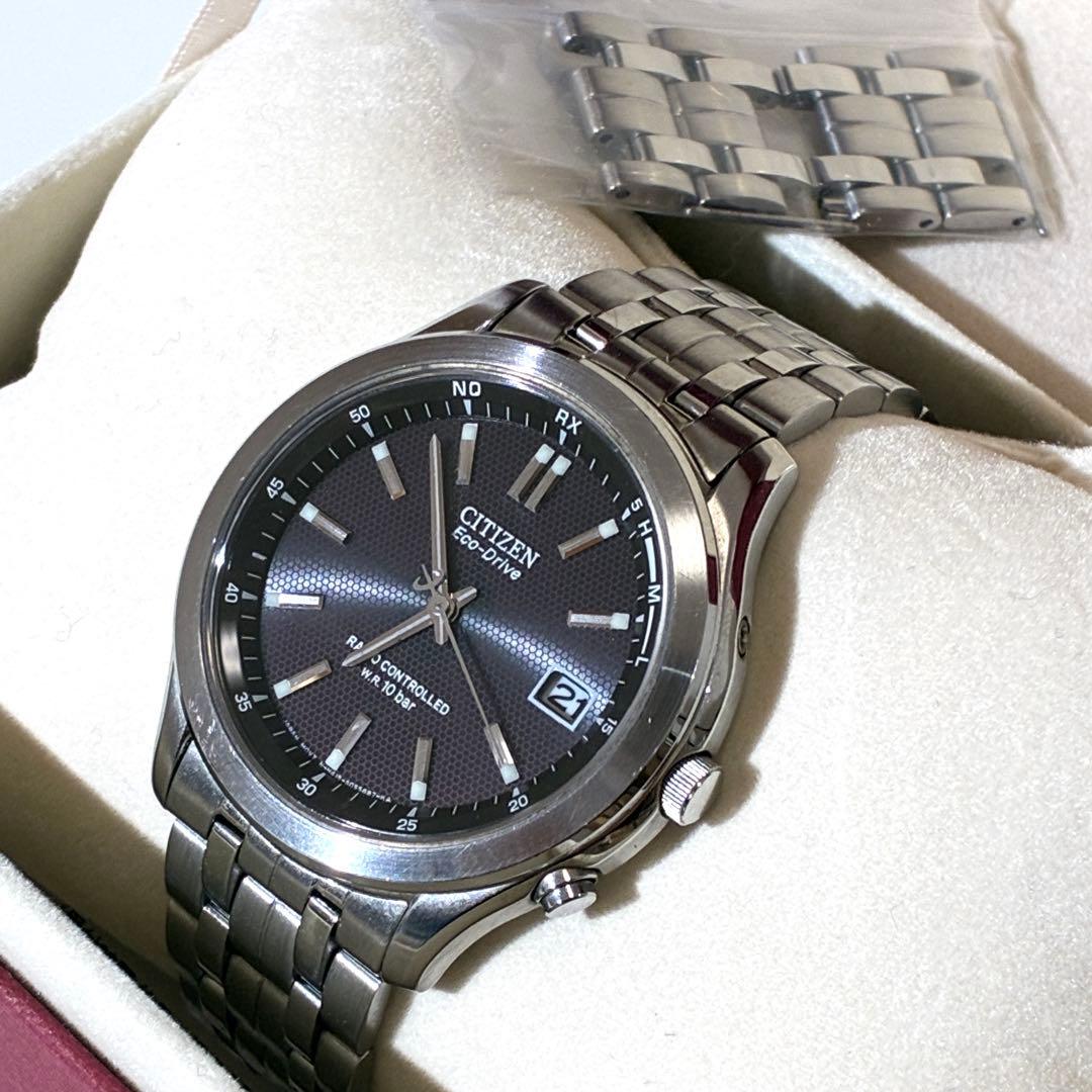 美品★ CITIZEN ECO-DRIVE ソーラー電波 腕時計 黒文字盤