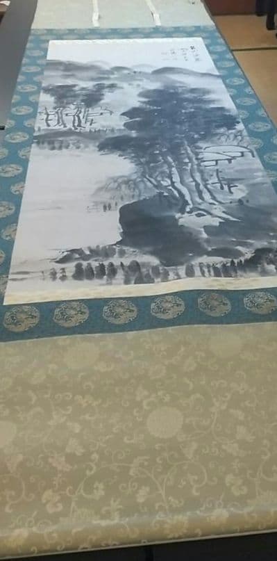 長条幅 頼山陽 山水「夏山深翠図」 掛け軸 超大幅 二重箱