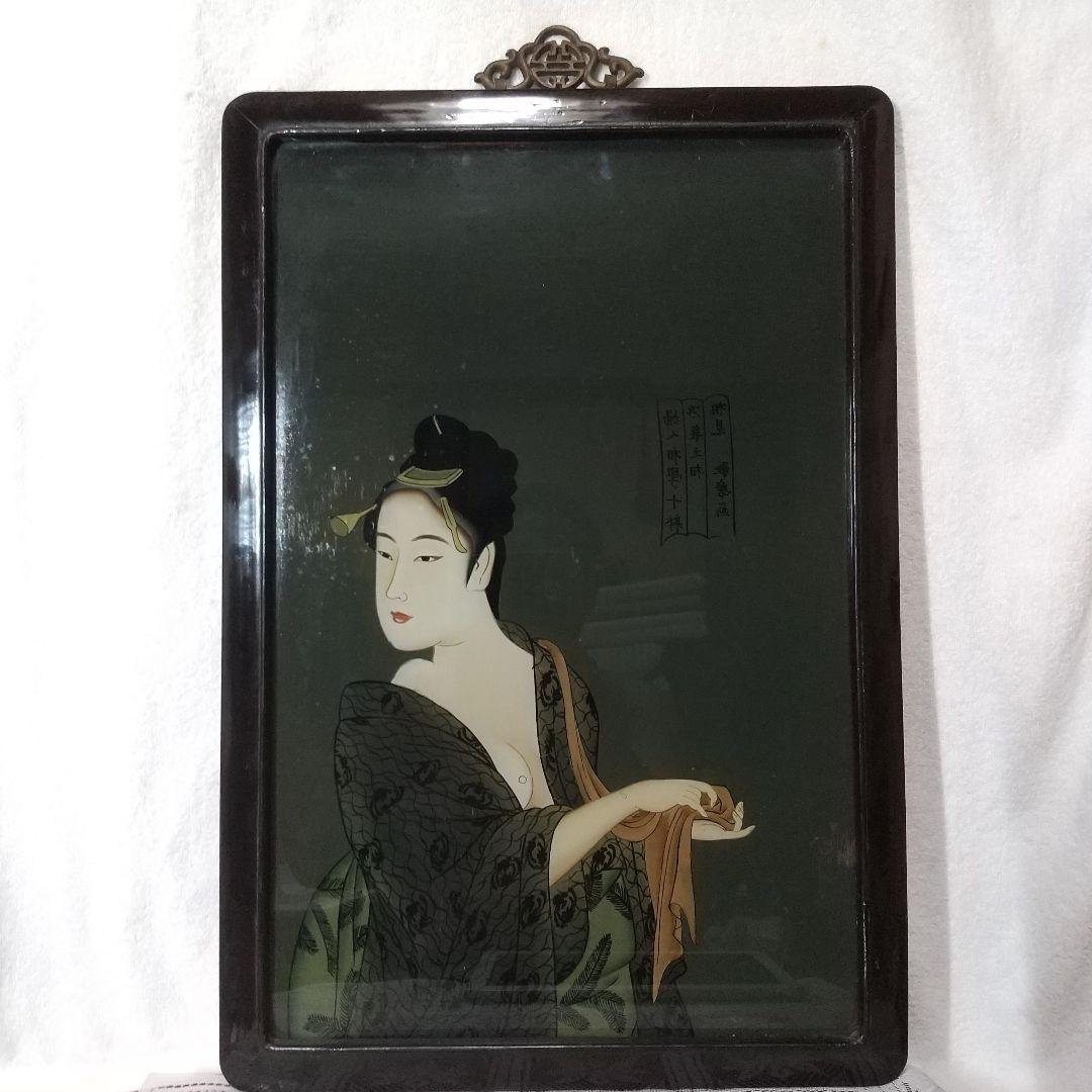 硝子絵 額装 婦人相学十躰 / 浮気之相図 喜多川 歌麿 反転写し