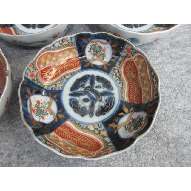 古伊万里色絵金彩軍配図なます皿5枚 [B26061]