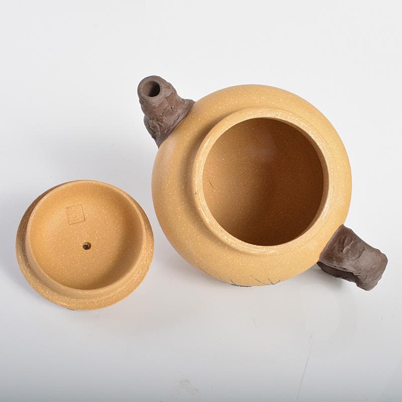 中国　紫砂　黄泥　松文　急須　茶壷　在銘　C　R6221